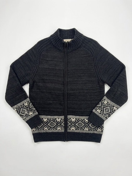 Dkny Sweaters - Dkny Black Zip-Front Crewneck Sweater with White Nordic Trim